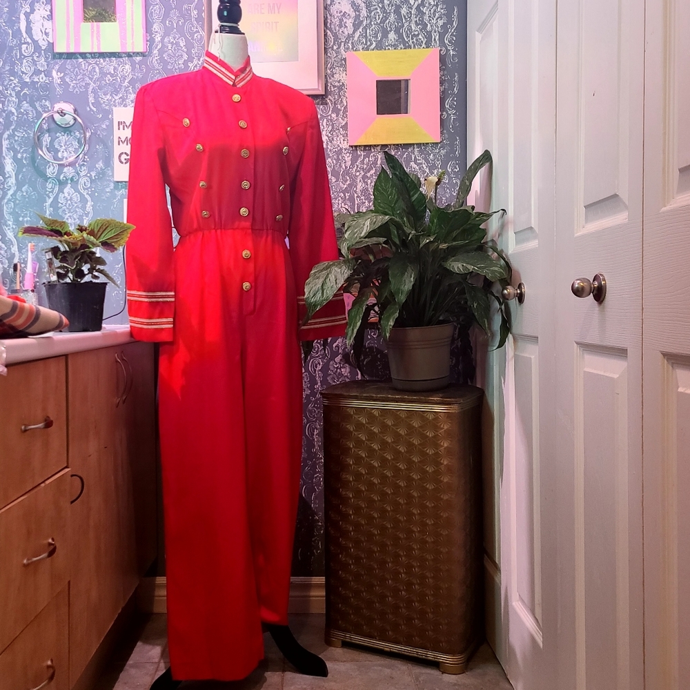 1980s Red Military style jumpsuit